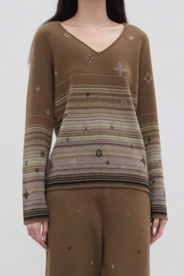 SWAYING 25 Early Spring V-neck snowflake jacquard pullover/straight pants SW-SW25PS1T13-LV Green top SW25PS1T13 SW25PS3B11